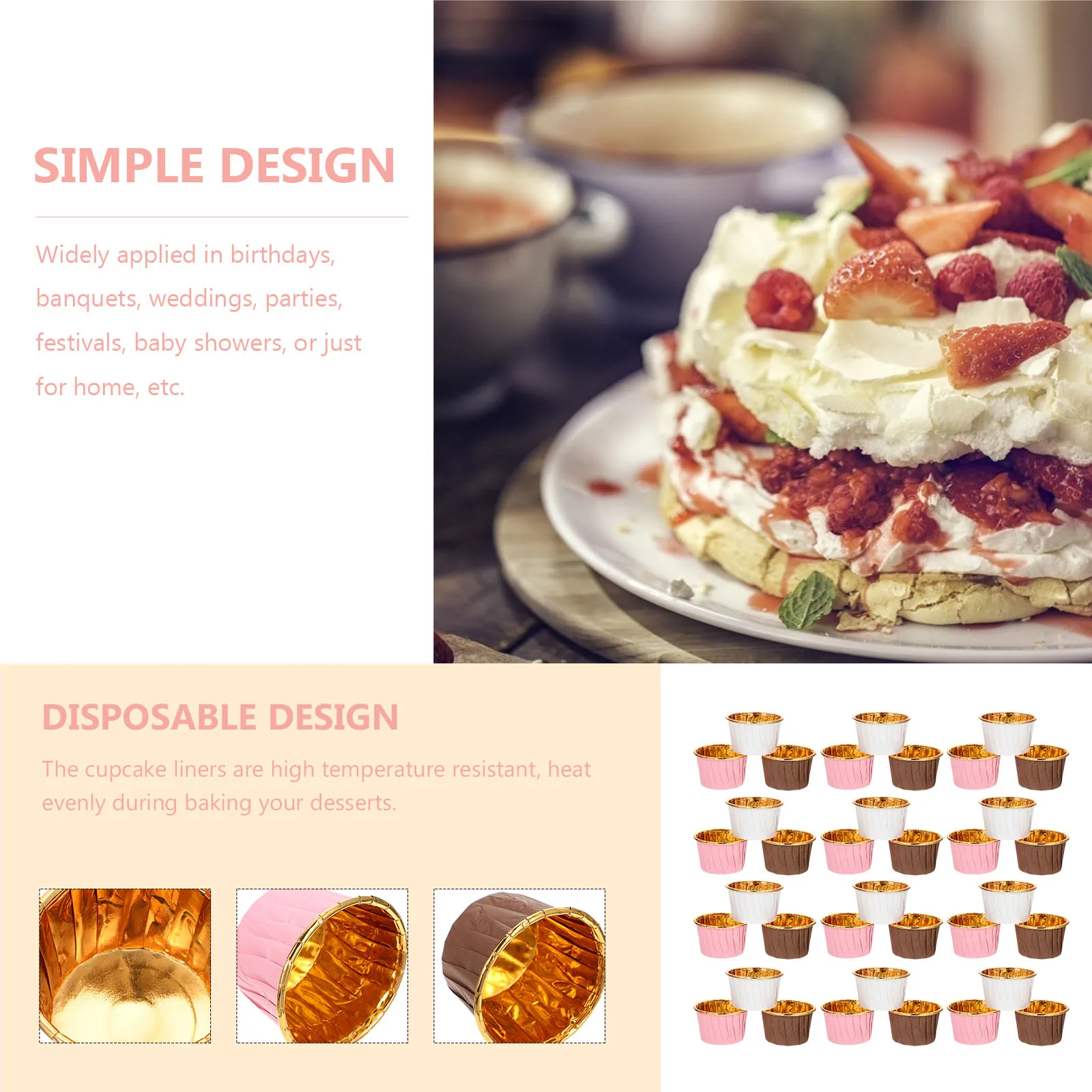 

Jumbo Foil Cupcake Liners Baking Cups Muffin Wrappers Single sided Aluminum Composite Paper High Temperature Resistant Non stick