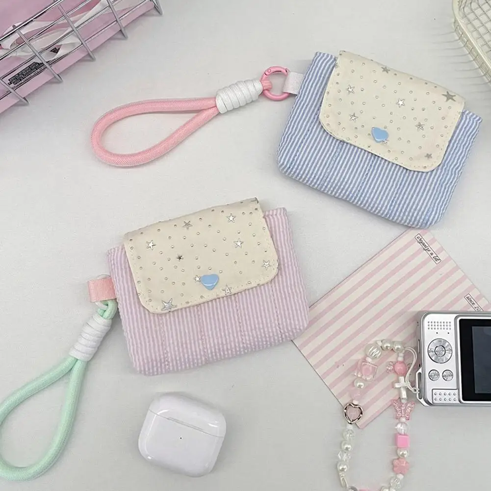 Kawaii Striped Mini Bag for Girls ,Multi-function Wristlet Coin Purse,Menstrual Pad/ Card/Earphone Storage Bag Portable Pouch view 5