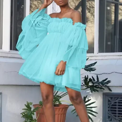 Robe portefeuille Sexy à volants pour femmes, couleur unie, maille, sans bretelles, princesse, robes de plage, mode transparente, taille haute, maille, fête