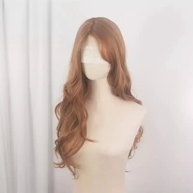 Milk‑Tea Brown Long Big Wavy Synthetic Cosplay Lace‑Front Full‑Head Wig for Halloween Event Party Cosplay & Daily Role‑Playing