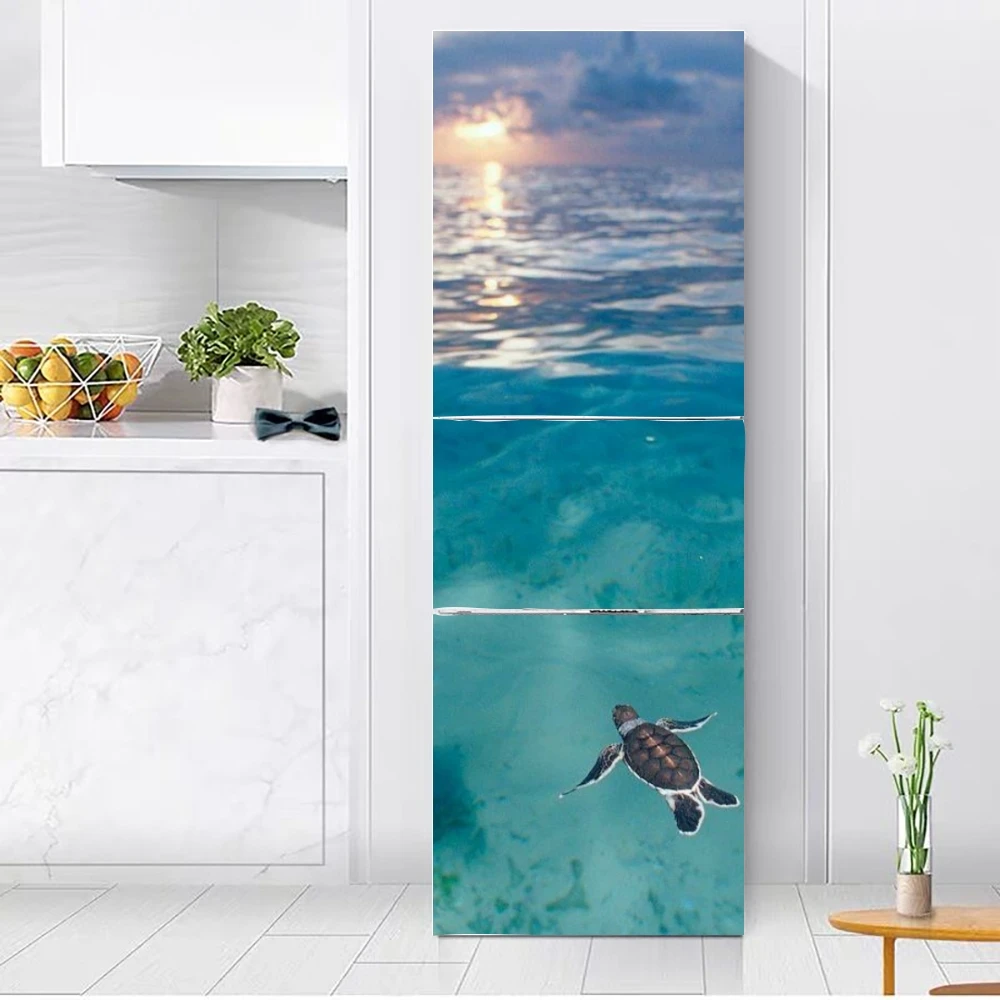 sea turtle pattern self-adhesive refrigerator sticker decorative pattern refrigerator door PVC waterproof wall sticker