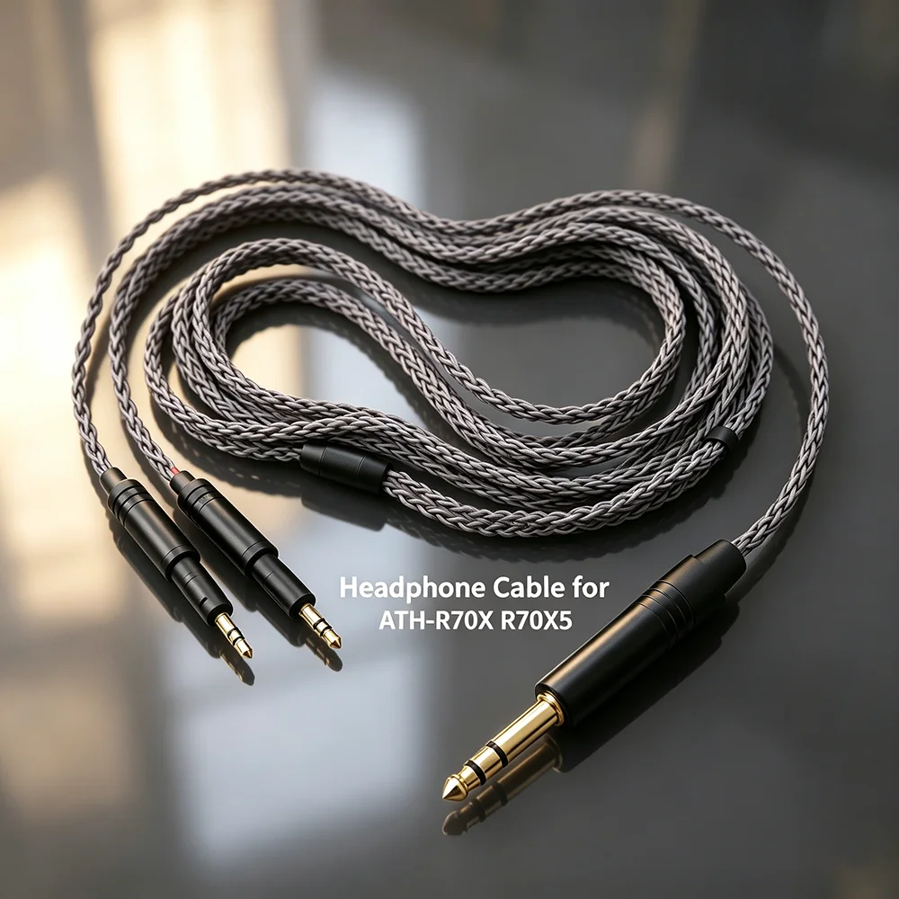 HiFi 7N OCC Silver Plated Cable 8 Strands High Purity Headphone Line for ATH-R70X R70X5 2.5mm 4.4mm 6.35mm