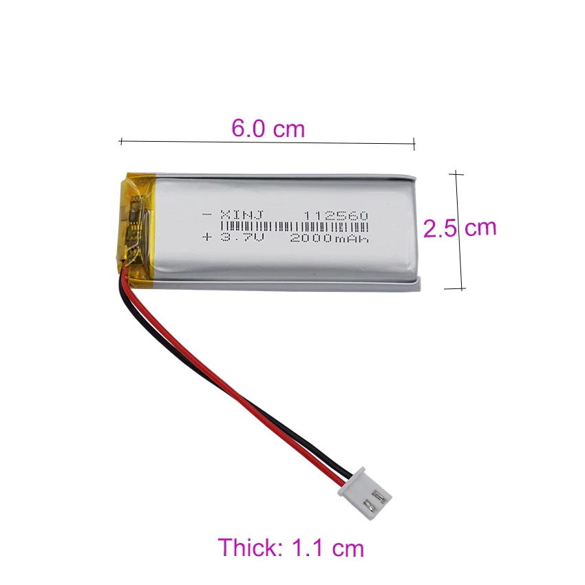 3.7V 2000mAh 7,4wh polimerowa bateria Lipo 112560 JST 2-pinowa wtyczka 2.54mm do moc GPS banku Bluetooth głośnik Tablet PC