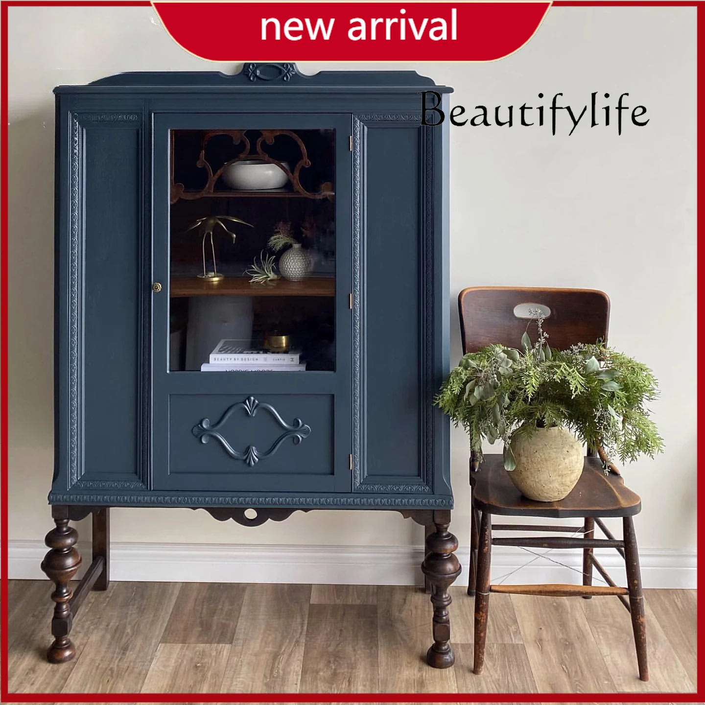 

aQ ZY French Retro Solid Wood Dining Side Cabinet American Bedroom Hand-carved Storage Locker Furniture Can Be Customized