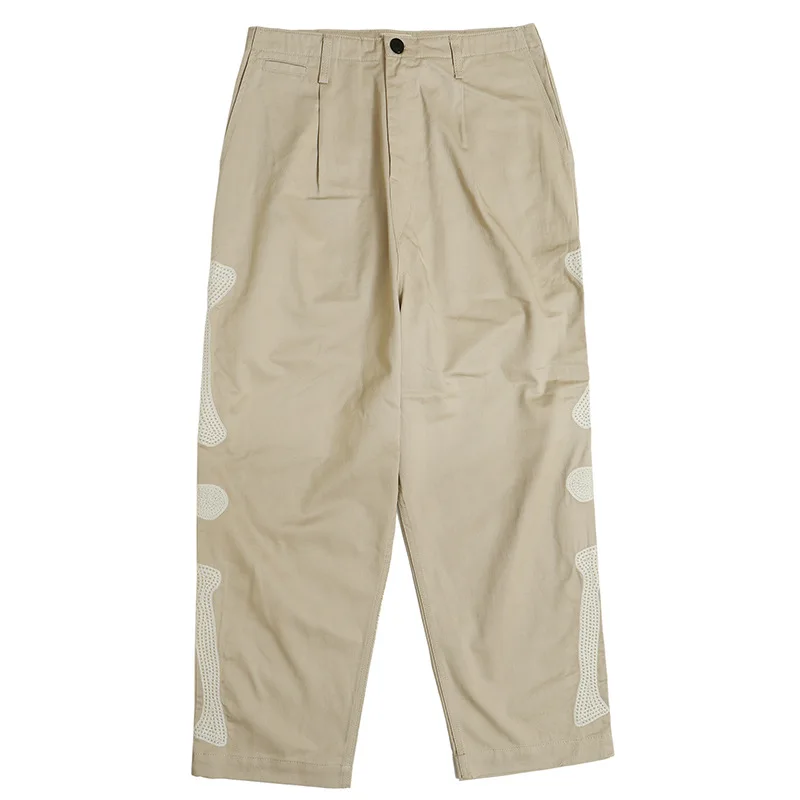 

Japanese Simple Style Casual Pants Khaki Streetwear Cargo Pants Loose Bone EmbroideryStraight Leg Pants for Men and Women