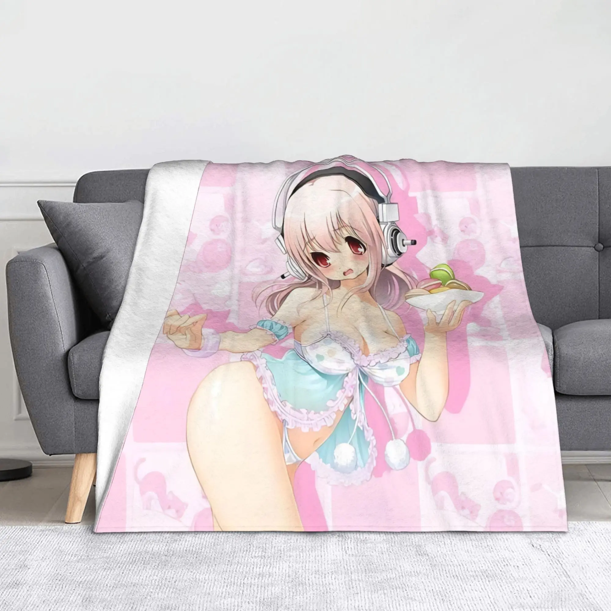 Kawaii S-Son-icos الموسيقى فتاة بطانيات قطيفة مضحك رمي البطانيات ل أريكة تتحول لسرير الأريكة 125*100 سنتيمتر البساط قطعة