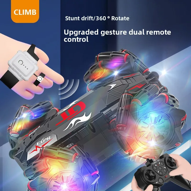 어린이용 양면 리모컨 자동차 2.4G 특수 묘기 드리프트 회전 오프로드 등반 장난감 자동차 소녀용 금속 장난감