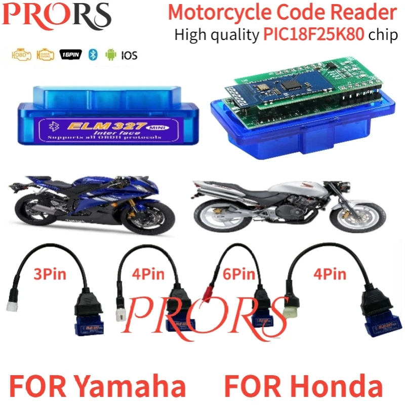 

NEW Universal OBD2 16PIN ELM327 with OBD 6 PIN for Honda/Yamaha 6pin etc Country IV Motorcycle Car ECU Fault Code Check Detector