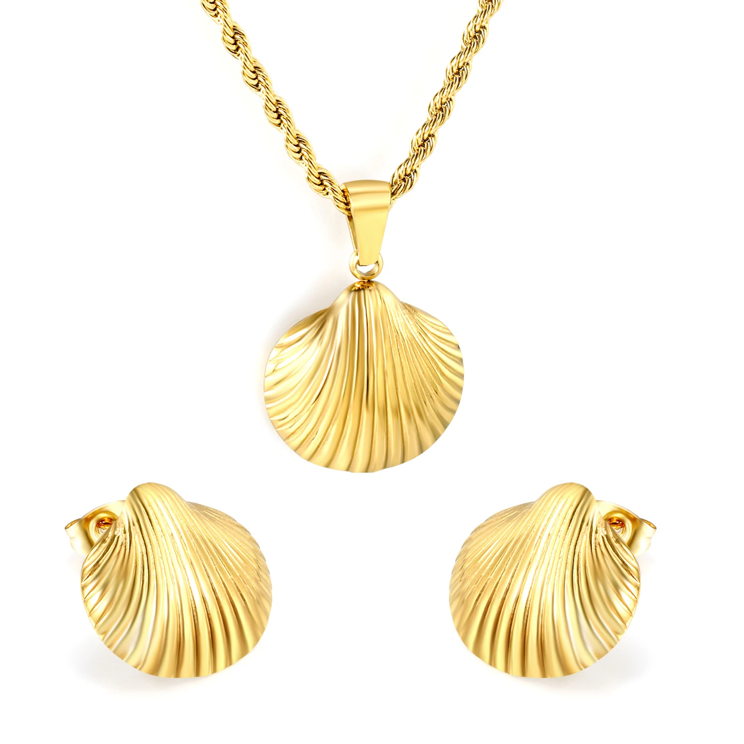 Trendy Conch Shell Pendant Necklaces & Earrings Set, Elegant Jewelry