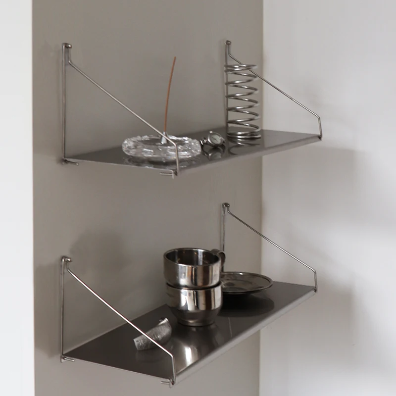 Stainless Steel Floating Shelf Fingerprint Proof Display Rack Industrial Style Storage Shelves Modern Wall Mounted Organizer