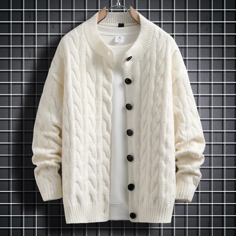 

New Autumn and Winter Sweater Men's Single-breasted Casual Knitted Sweater Solid Color Twist Thick Cardigan Sweater