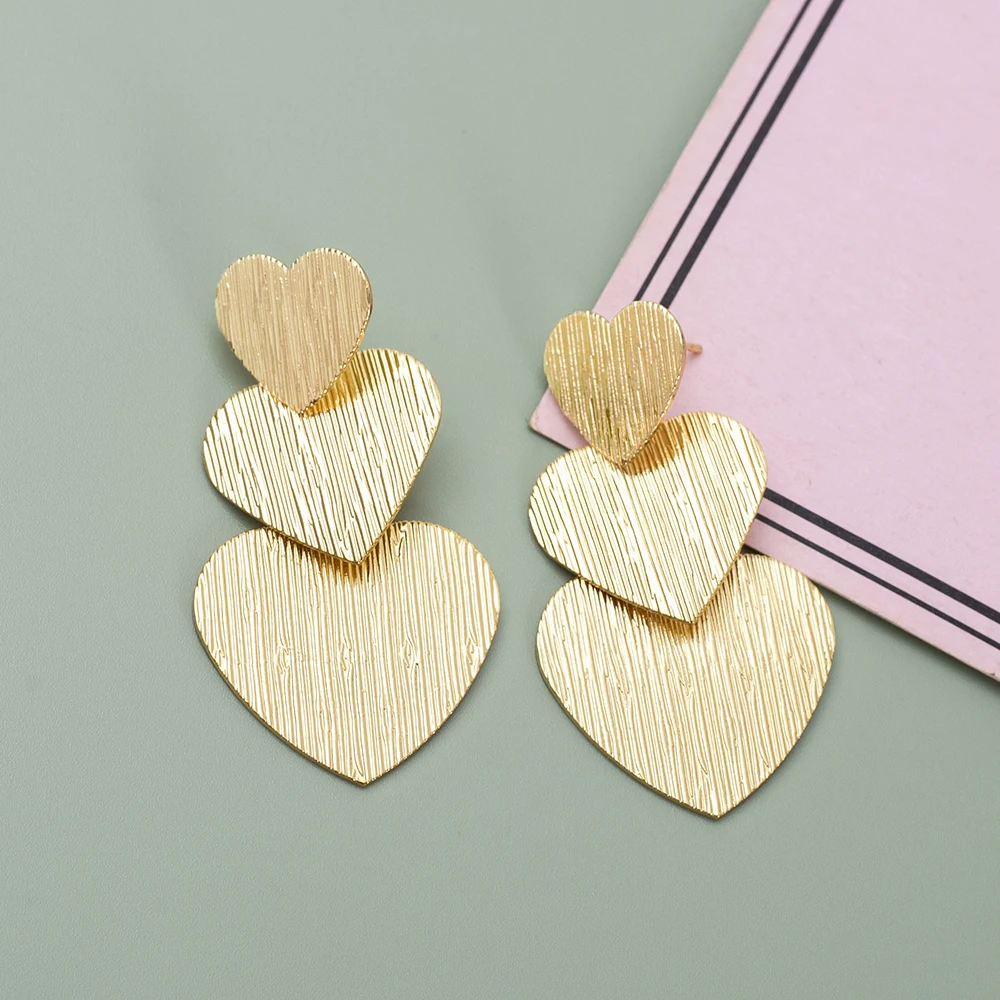 Silver And Gold Color Classics Stripe Heart Earrings For Women Vintage Elegant Valentine\'s Day Gift Daily Wear Stud Jewelry