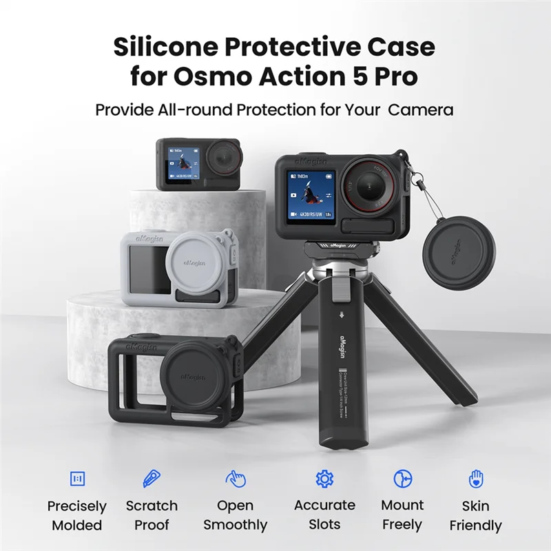 New-Amagisn Silicone Protective Case With Lens Cover Protection Cover Action Camera Accessory For DJI Omso Action 5 Pro