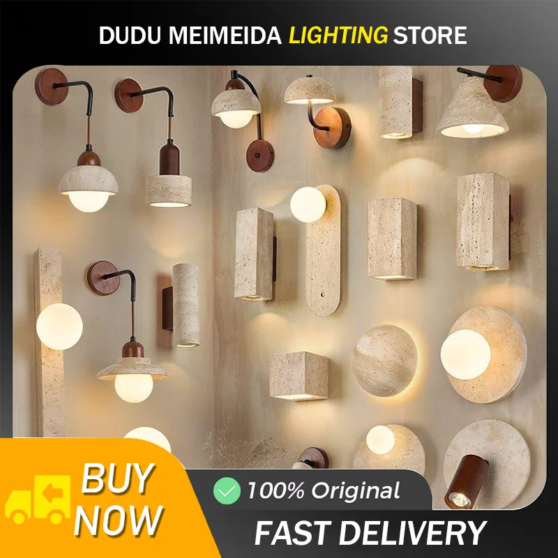 Wabi Sabi New Design Modern LED Cave Stone Travertine Wall Lamp Sconce for Living Room Bedroom Hotels Bedside Light