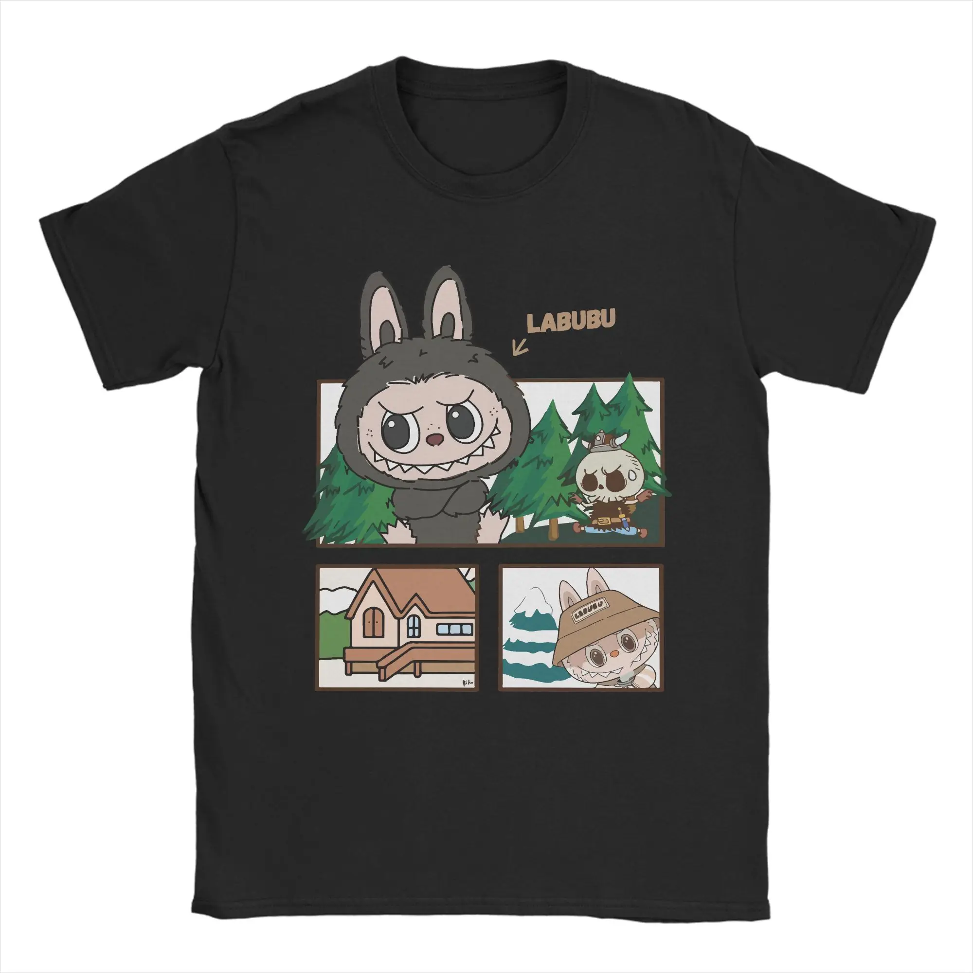 

Cute Cartoon Labubu T-Shirts Men Novelty 100% Cotton Tee Shirt Crew Neck Short Sleeve T Shirts 4XL 5XL 6XL Tops