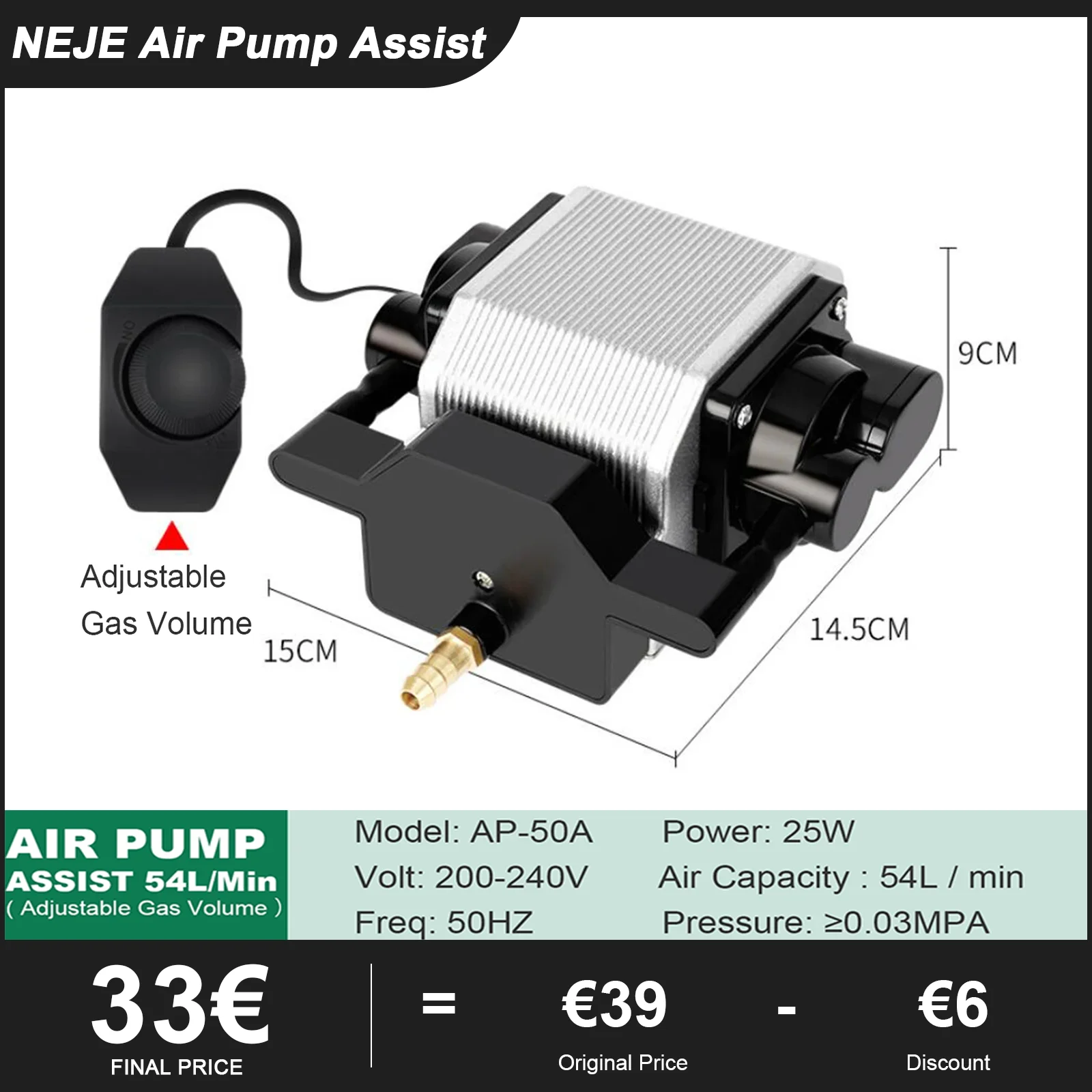 Neje 25w Luft kompressor Luft unterstützung pumpe 54l/min Luft leistung für alle Marken cnc Laser