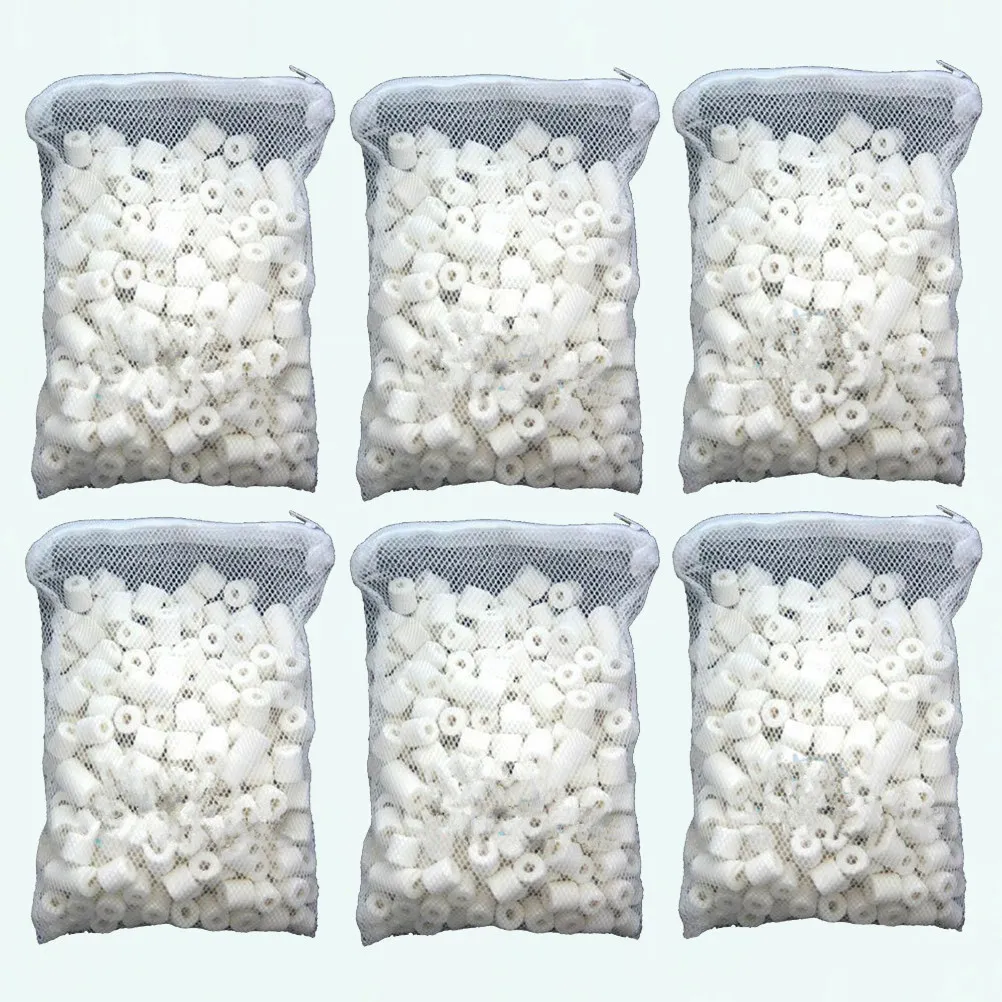 

6Packs Bio Porous Ceramic Rings 250g Mesh Bag Zipper Fish Tank Media Biological Ring Natural Elements Suitable Fresh Saltwater