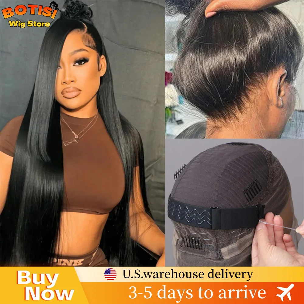 

Botisi Bone Прямые парики из натуральных волос 360 Парик шнурка Невидимый шнурок Натуральный черный парик фронта шнурка Человеческие волосы Wear And Go