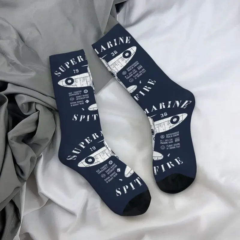 Kawaii Men's Supermarine Spitfire Dress Sock Unisex Breathable Warm Funny Fighter Plane Pilot Aircraft Airplane Crew Socks