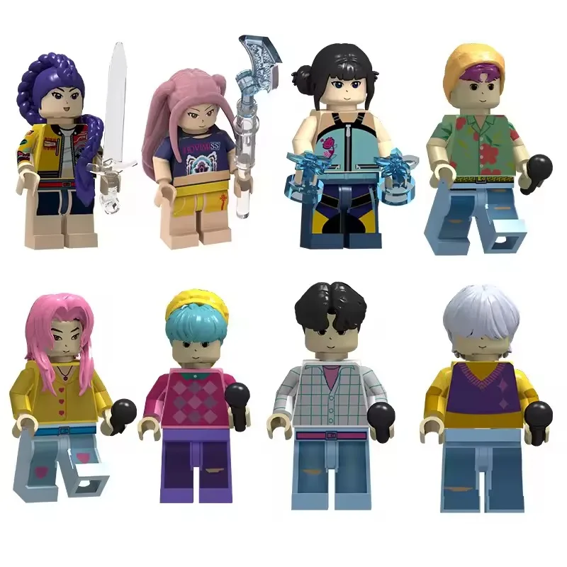 Nouveau 8 pièces K-POP chasseurs de démons blocs de construction mignon Mini figurine tête assemblage jouets éducatifs pour enfants cadeau de noël