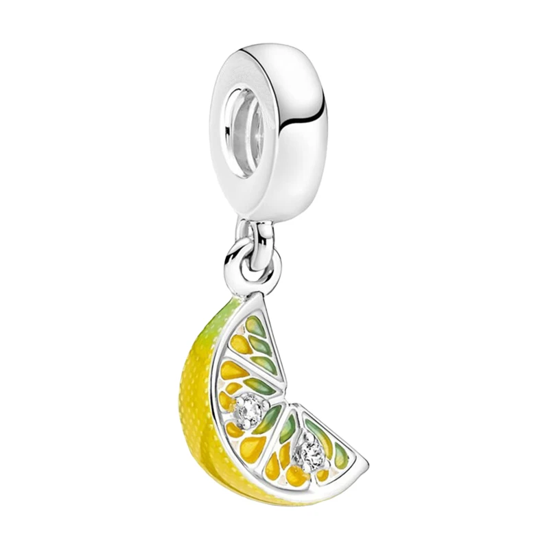 925 Sterling Silver Lemon Slice Pendants Charms For Bracelets Women DIY Jewelry Making Clear CZ Yellow Green Enamel Summer Fruit