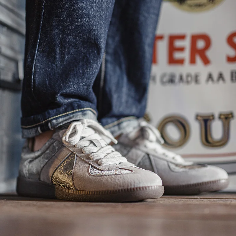 حذاء مدرب كاجوال من Maden حذاء رياضي رجالي منخفض الجودة من الحرير الفضي مع طباعة بيزلي حذاء مدرب ألماني عتيق للشارع #2