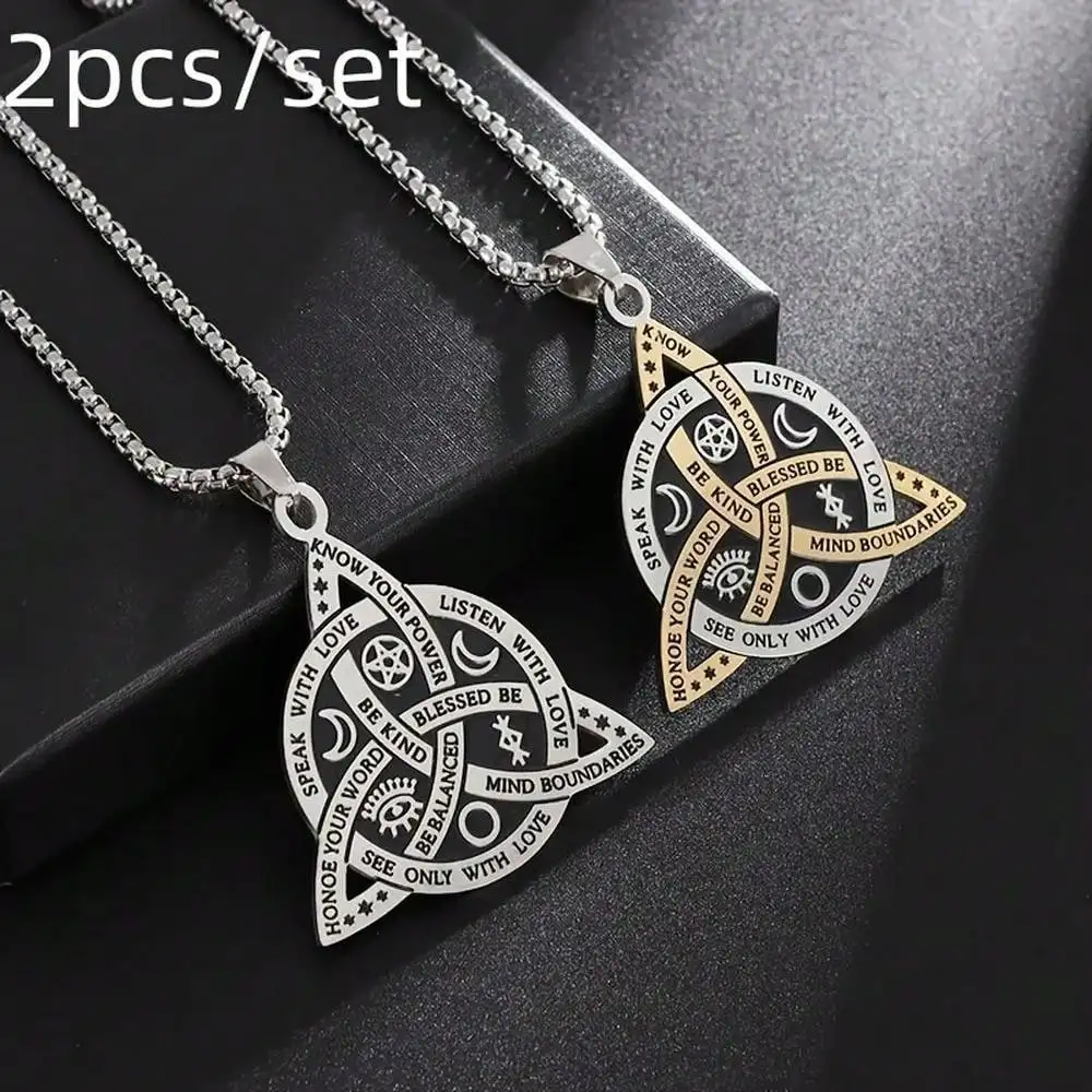 2pcs/Set Stainless Steel Irish Star And Moon Celtic Knot Trinity Pendant Necklace Men Women Fashion Nordic Lucky Amulet Jewelry Gift - view 5