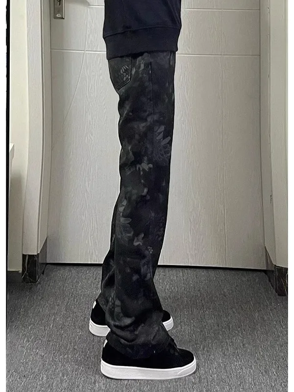 

Bla Snake Skin Pattern Men's Jeans mid Waist Straight Leg Micro Flared Trousers Autumn Winter Unique Design American Drill