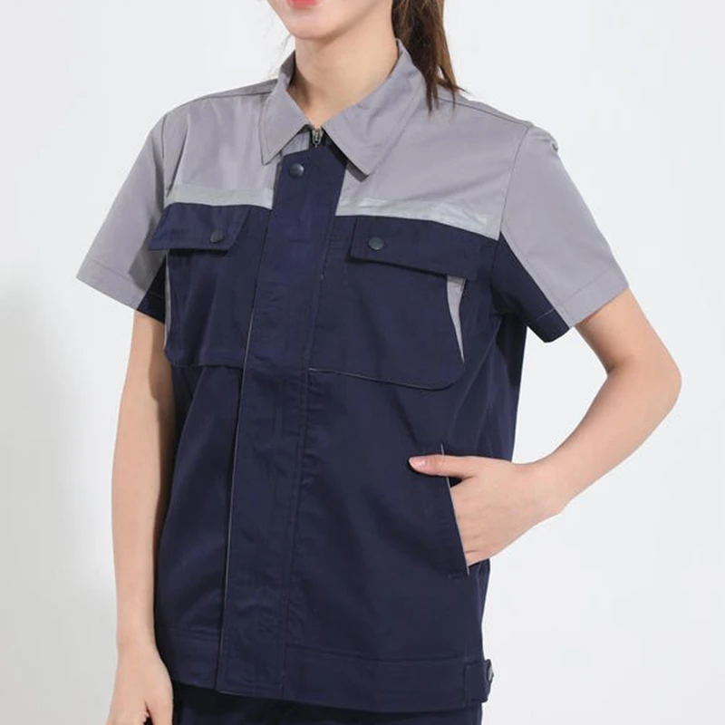 Ropa de trabajo de manga corta con logotipo personalizado, Top con logotipo de diseño Diy, ropa de trabajo para reparación y limpieza de automóviles, ropa de trabajo para taller, camisa con múltiples bolsillos