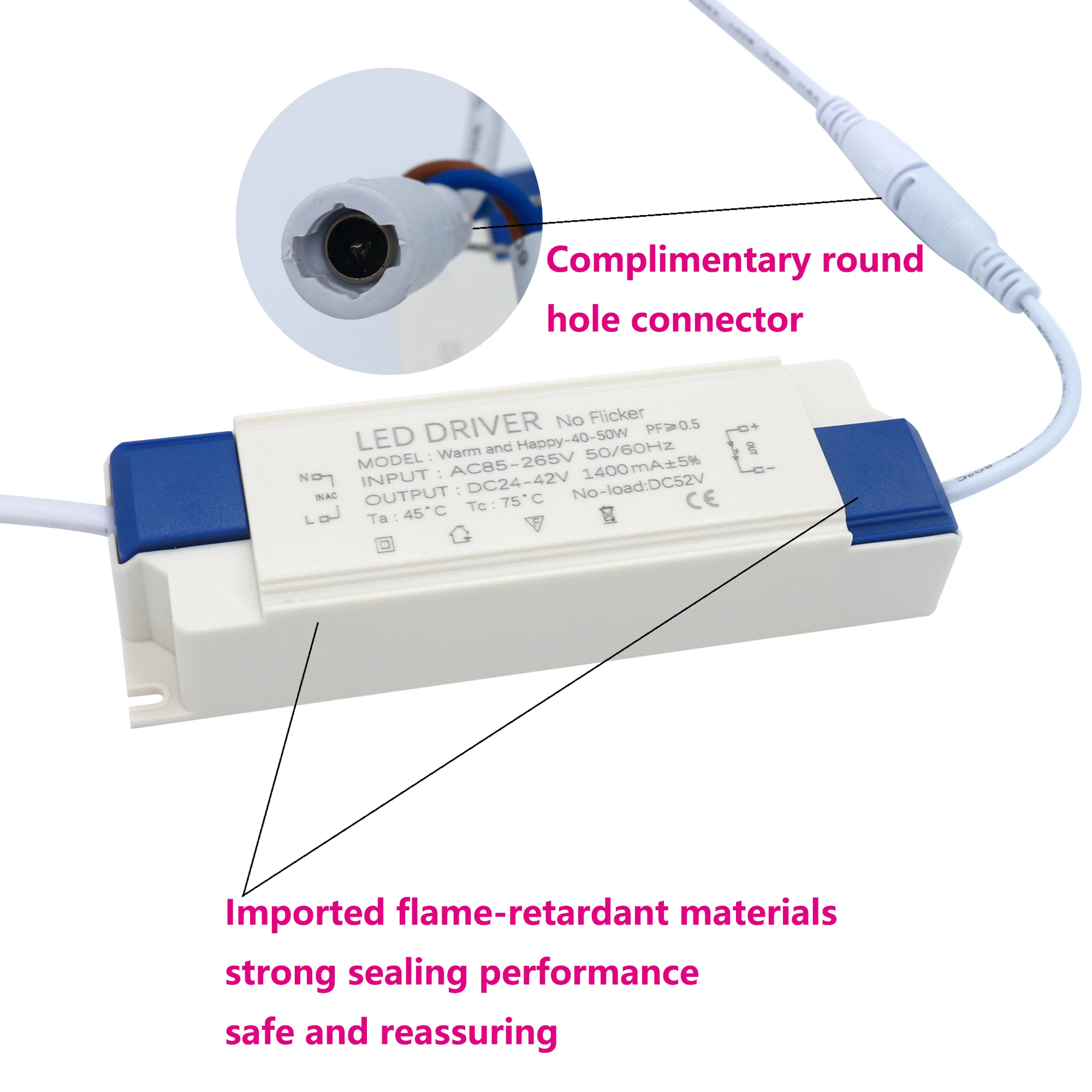 Imagem -02 - Driver Led com Shell 40w 50w 1200ma e 1500ma Fonte de Alimentação Iluminação de Corrente Constante Embutida Transformador 85265v