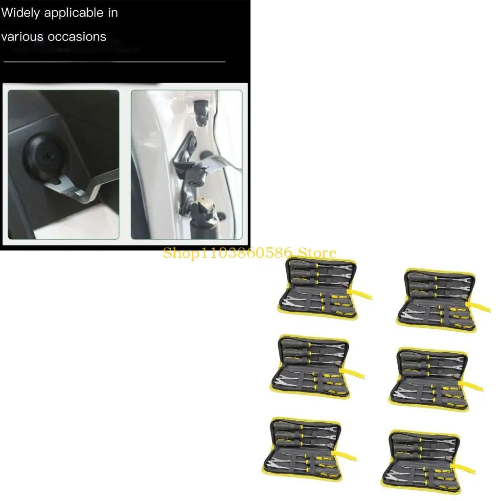 242A Fastener Remover Kit 6 Piece with V End & U End Pry Heads, 40Cr Metal Frame & Carry Pouch for Automotive Interior Trim