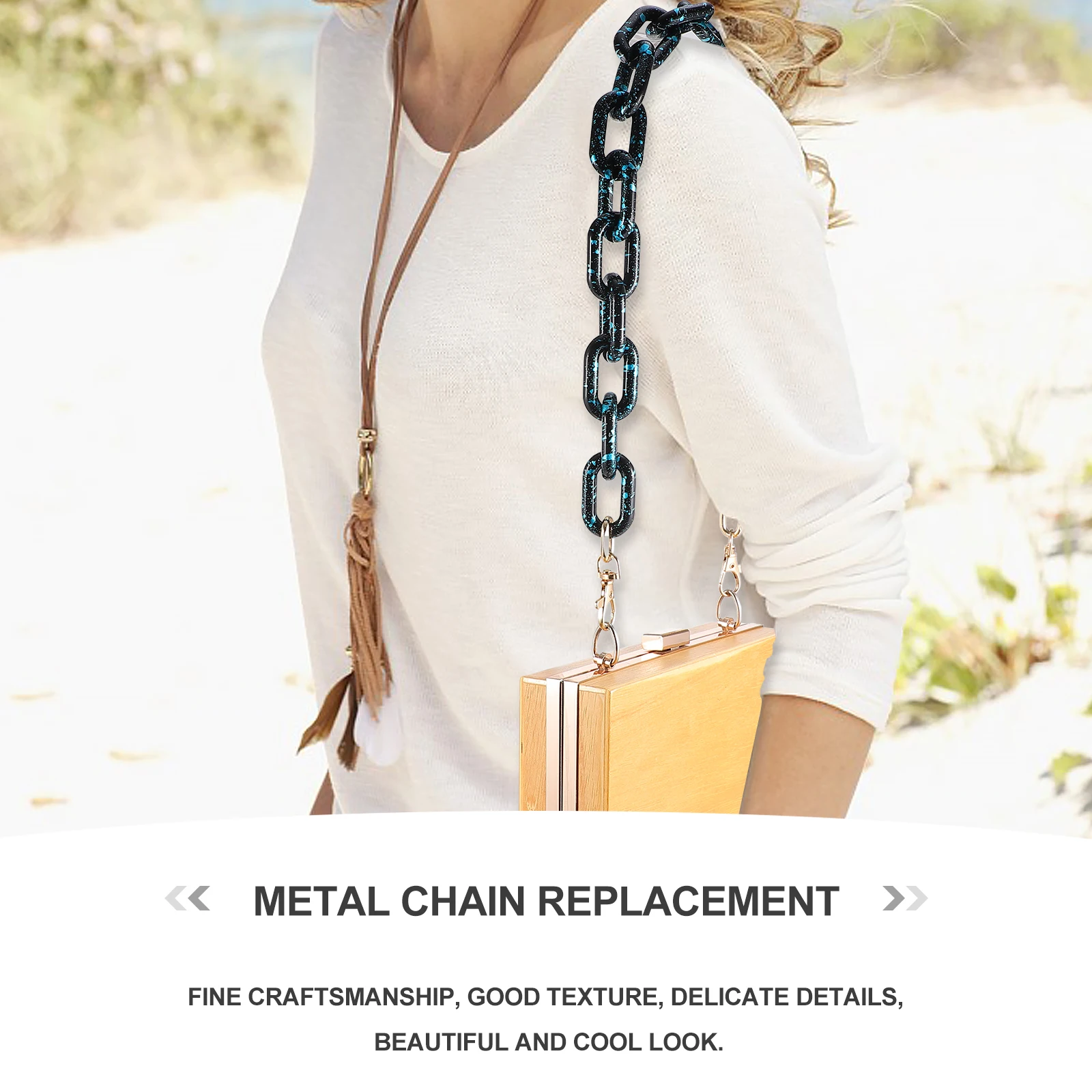 

Acrylic Bag Chain Snow Blue Decorative Strap for DIY Clutches Handbags Lightweight Portable Durable Acrylic Bag Chain