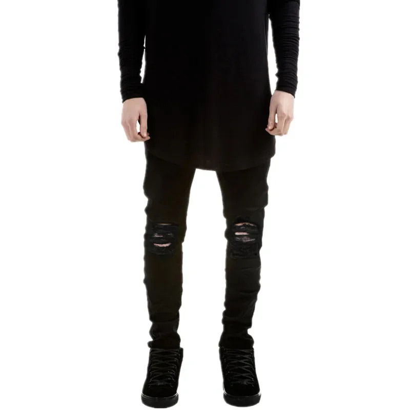 

New Men Black Ripped Skinny Jeans Hip Hop swag Denim Scratched Biker Jeans Joggers pants Famous Brand Designer Men Trousers