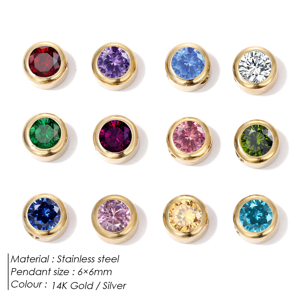 eManco 6MM Birthstone Charm DIY Accessories Necklace Pendant 12 Colors Stainless Steel Rhinestone Women's Jewelry Gift Wholesale