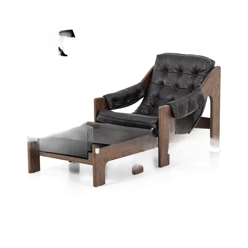 Solid wood single person retro homestay balcony sofaliving room leisure leather reading chair