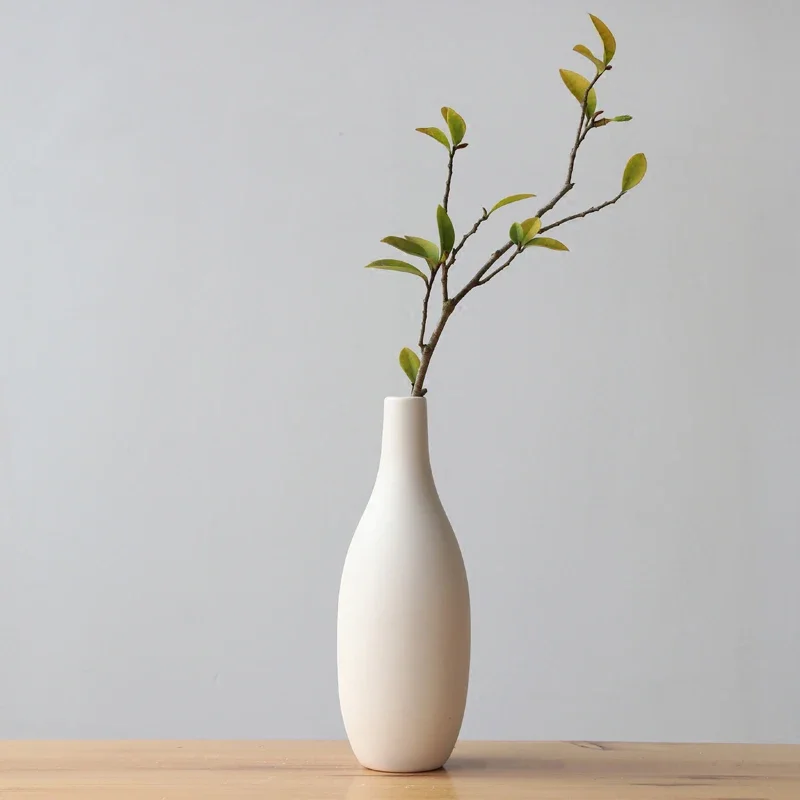 

1pc Japanese Minimalist White Ceramic Vase Porcelain Flower Vase Hydroponic Container For Home Wedding Decor