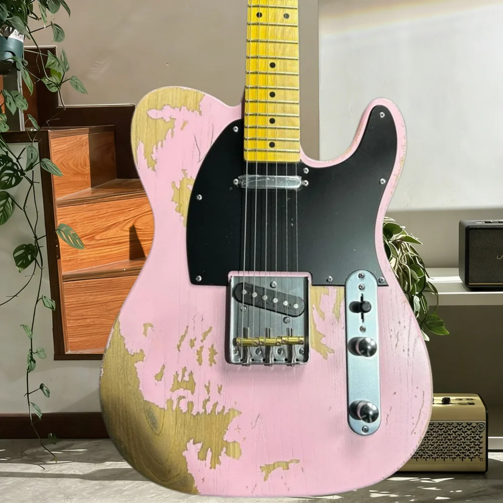 

39-дюймовая электрогитара TLE Pink Restro с кленовым грифом и корпусом из ясеня, 21 лад, звукосниматель S, фиксированный бридж, классический рок-стиль, бесплатная доставка