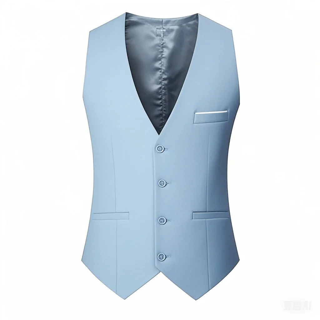 Neue modische britische Herren-Anzugweste in Uni-Farbe, ärmellose Weste, geeignet als Taillenumhang für Hochzeiten und Partys. – Detail 13
