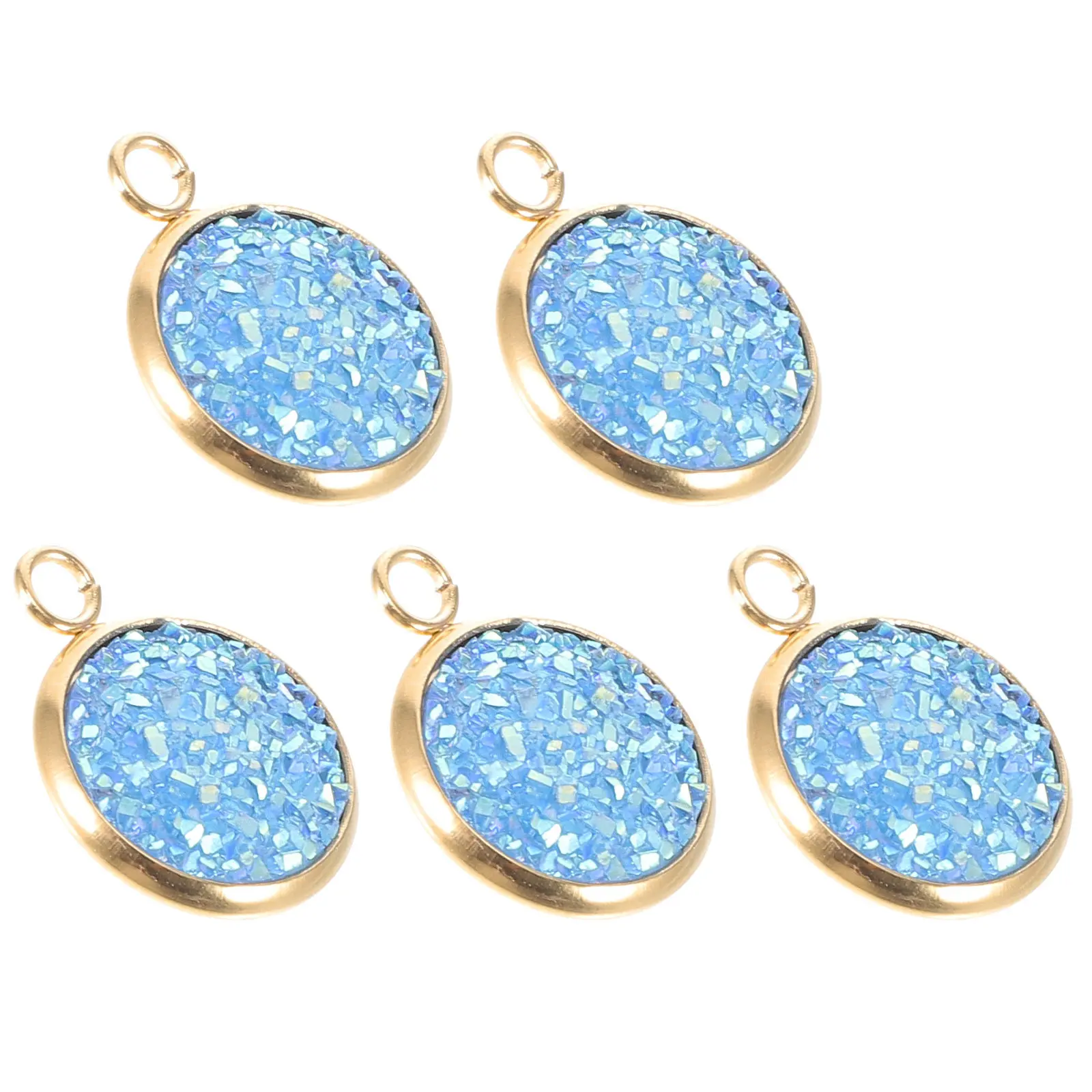 

5Pcs Resin Crystal Cluster Pendants Double Sided DIY Jewelry Making Charms for Necklace Bracelet Keychain Hanging Decor Sky-Blue