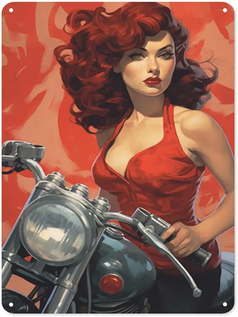 Sexy Redhead Girl Metal Tin Sign Vintage Pinup Girls Wall Decor Art for Film Lovers Home Garage Bar Man Cave