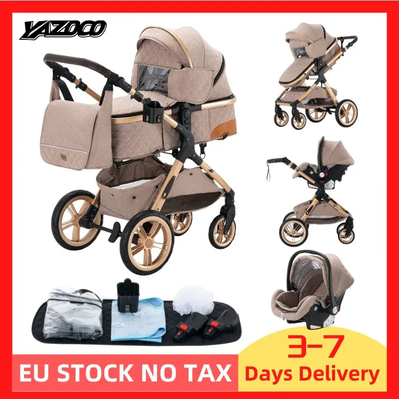 Luxurious Baby Stroller 3 in 1 Portable Travel Baby Carriage Aluminum Frame Folding Prams High Landscape Car for Newborn Baby