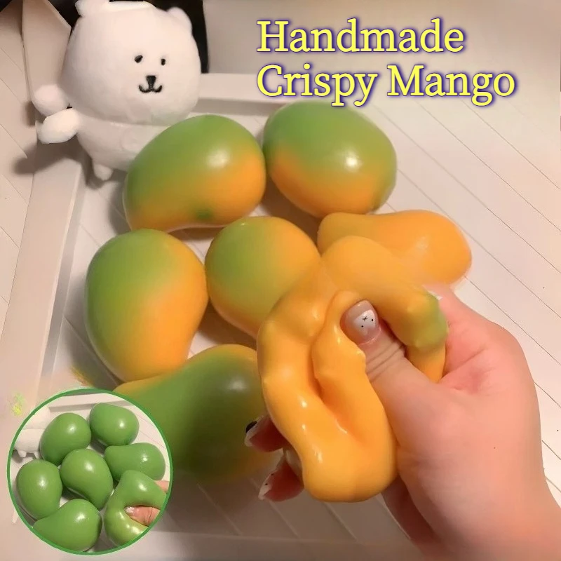 Handgemachter Knuspriger Mango-Stressball Fidget-Spielzeug Knackiger Quetschball Runde Blöcke Gefüllt ASMR Anti-Stress-Spielzeug für Erwachsene Neu