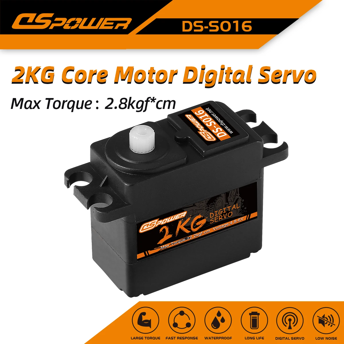 DSpower 2KG Waterproof Plastic Gear Servo Digital Servos for 1/14 1/16 RC Car Drone Plane Helicopter Boat Robot Wltoys Axial