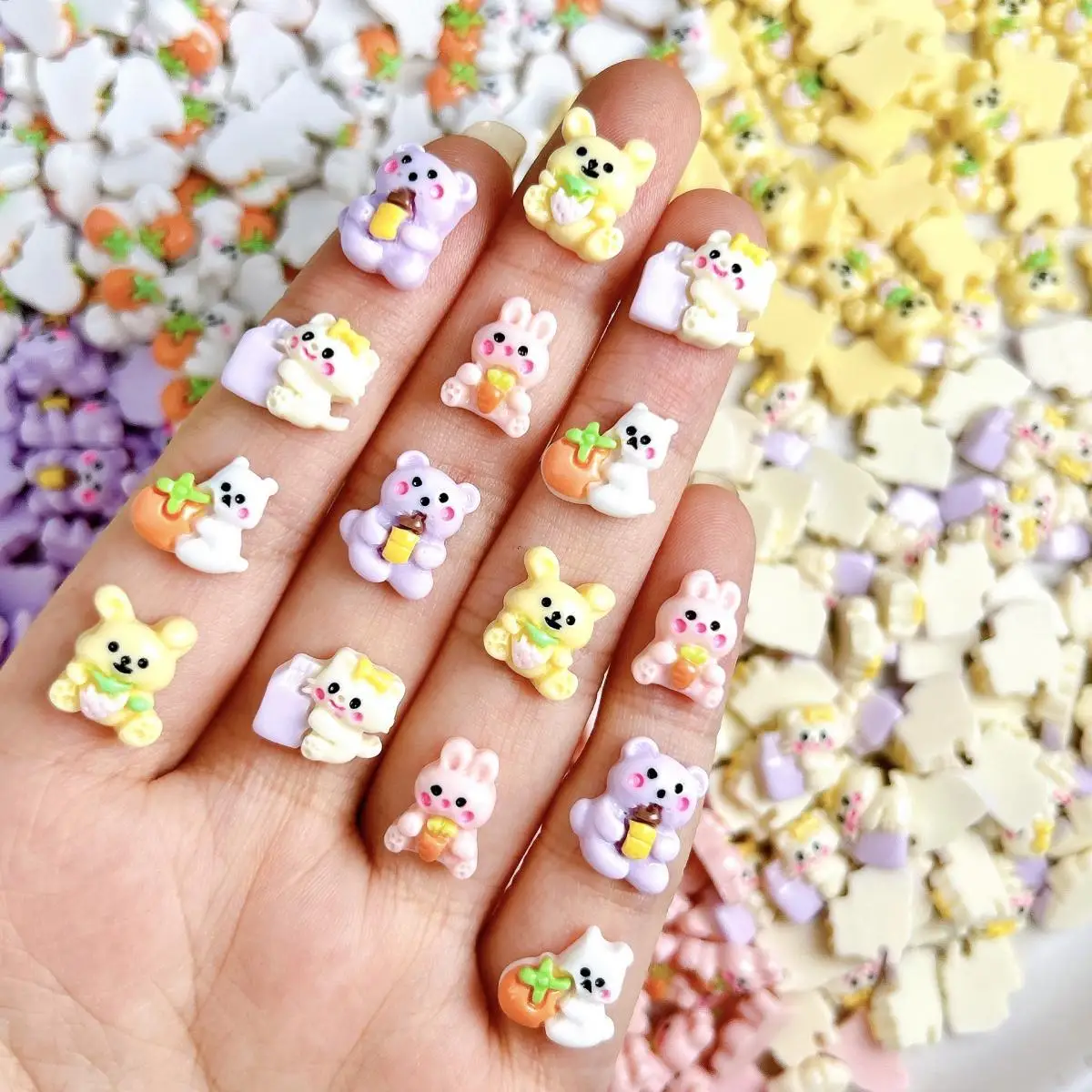 

20PCS Cartoon Funny Creative Bear Rabbit Resin Nail Charms Dopamine Colored Cute Dog Cat Animal Nail Art Decorations DIY Nails