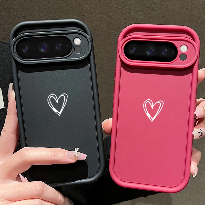 حافظة بسيطة بنمط الحب لهاتف جوجل بيكسل 10 9 8 7 Pro 9A 8A 7A Pixel 9 10 Pro XL حافظة هاتف بلون سادة مقاومة للصدمات #1