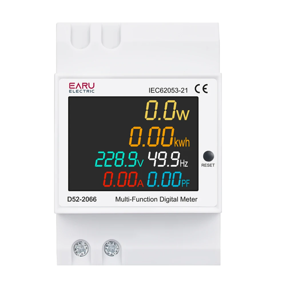Monitor AC 6 em 1 para Trilho DIN 110V 220V 380V 100A Medidor de Tensão Corrente Fator de Potência Energia Elétrica Ativa kWh Frequência VOLT AMP
