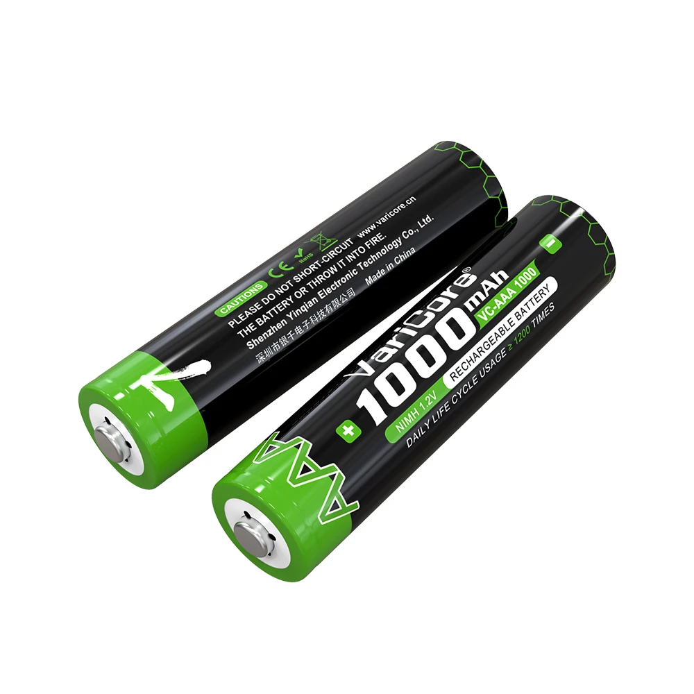 VariCore Original 1.2V AAA 1000mAh Ni-MH Bateria Recarregável para Lanterna, Brinquedos, Controle Remoto