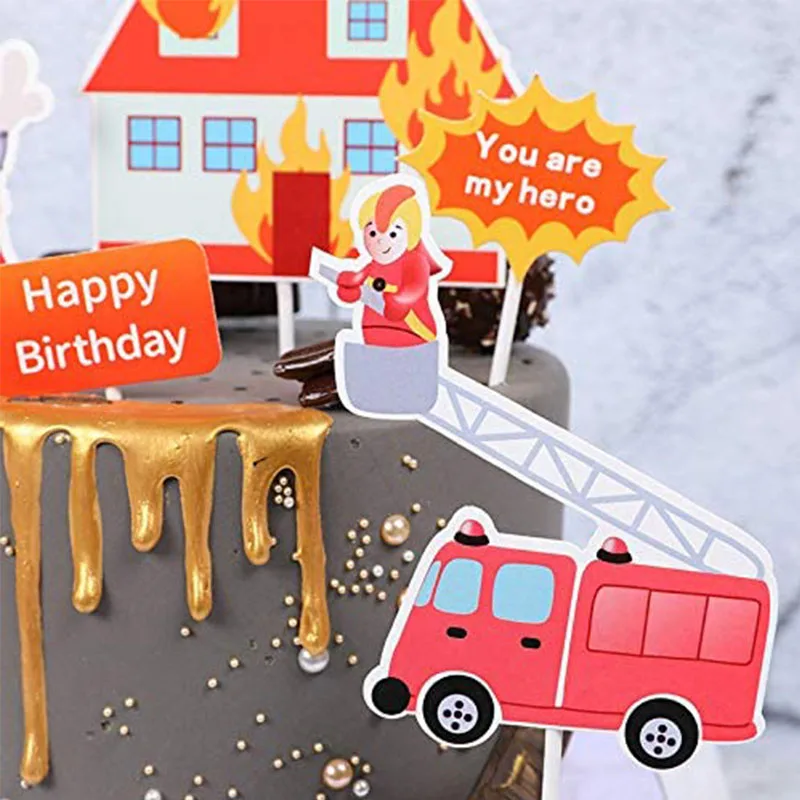 Acryl Feuerwehrauto Kuchen Dekoration Feuerwehrmann Alles Gute zum Geburtstag Kuchen Topper Feuer Feuerwehrmann Thema Jungen Geburtstag Party Dekoration Lieferungen – Detail 14