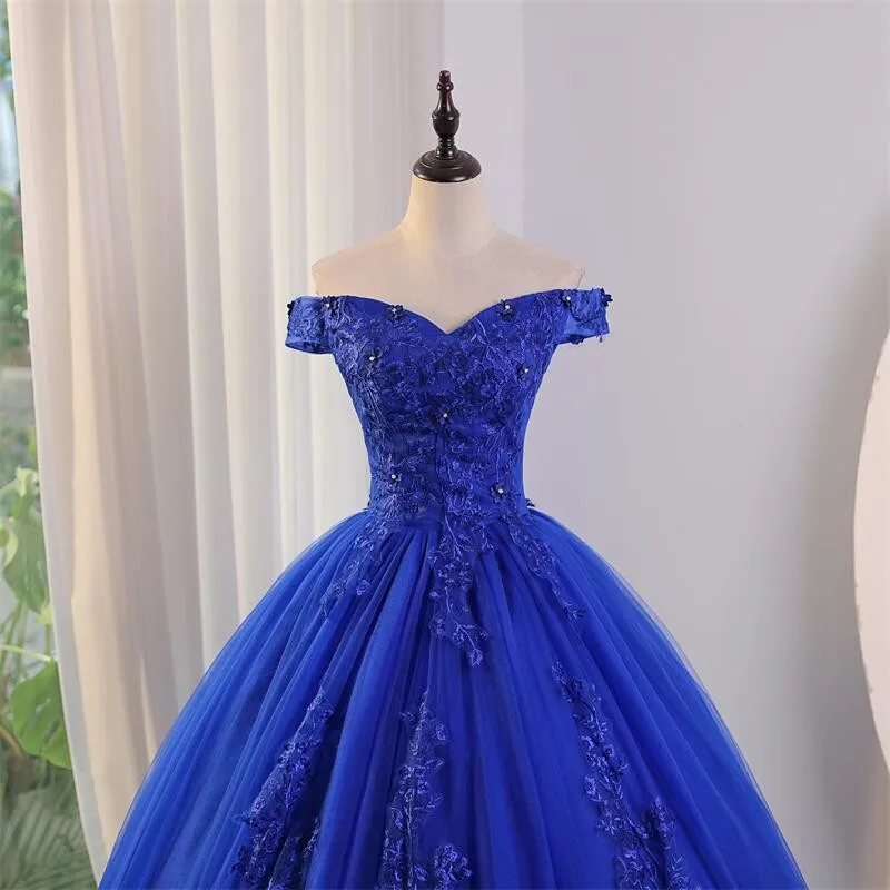 Ashley Gloria gaun pesta bunga manis gaun pesta New biru Quinceanera gaun pesta renda mewah Vestidos Boho klasik untuk anak perempuan