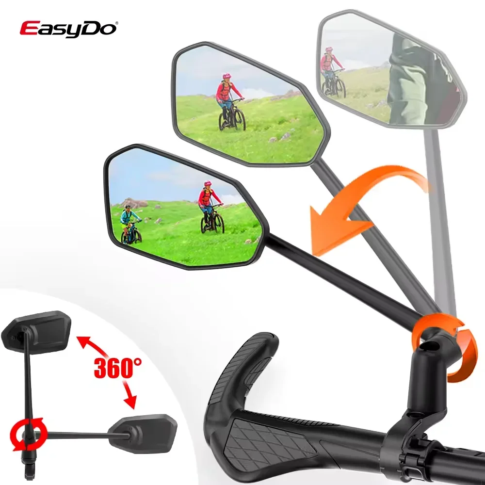 Easydo mountain bike guiador espelho lateral liga de alumínio anti-shake vista mais ampla espelho retrovisor da bicicleta